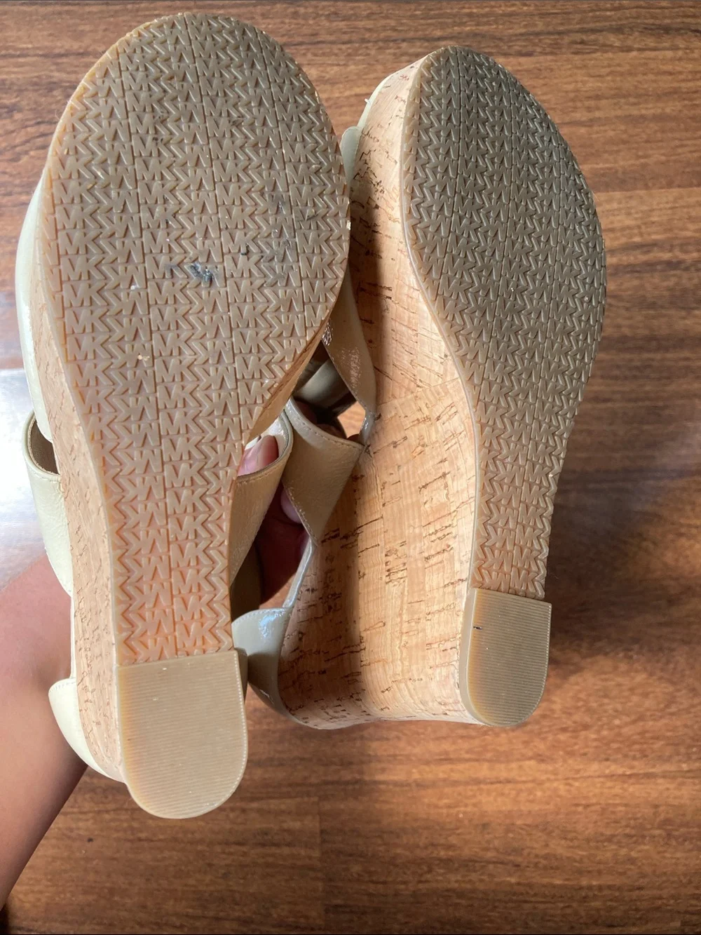MICHAEL Michael Kors Nude Beige Leather Wedge Heels Sz 7.5